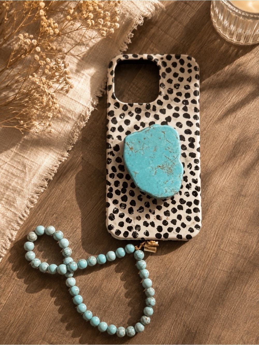 Turquoise Bead Wristlet Phone Case - Blue Accent